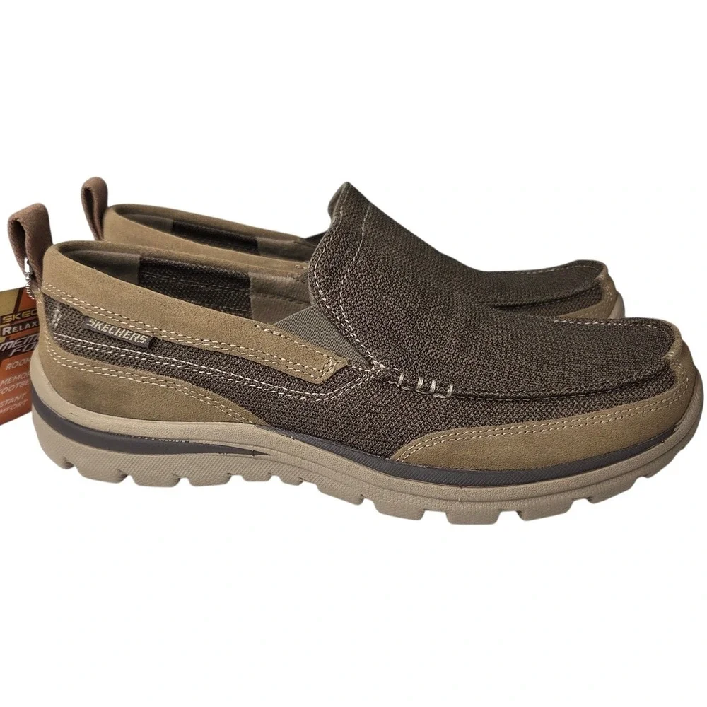Skechers Superior Milford Shoes Mens 8 Brown‎ Slip-Ons Relaxed Fit Loafers NEW